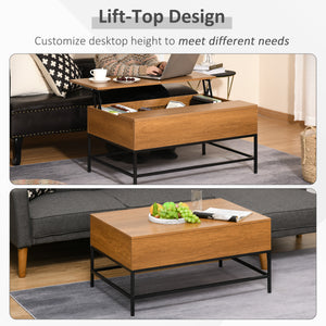 Teak lift-up coffee table with hidden storage compartment