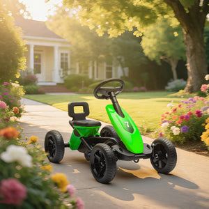 Pedal go-kart, silent EVA wheels, green