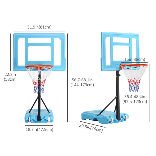 Pool Basketball Hoop, Adjustable Height 36.7-48.9", Blue