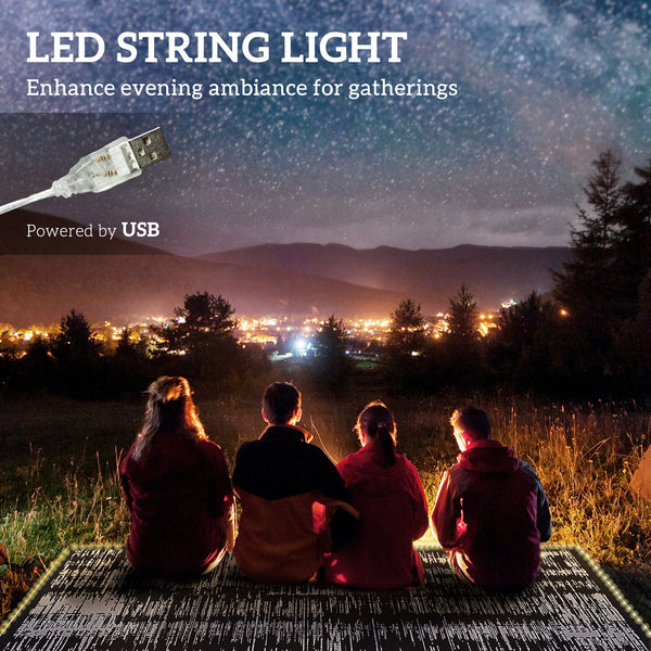 Waterproof Outdoor Camping Mat with LED Lights, Carry Bag and Pegs, 3.66 m x 2.74 m