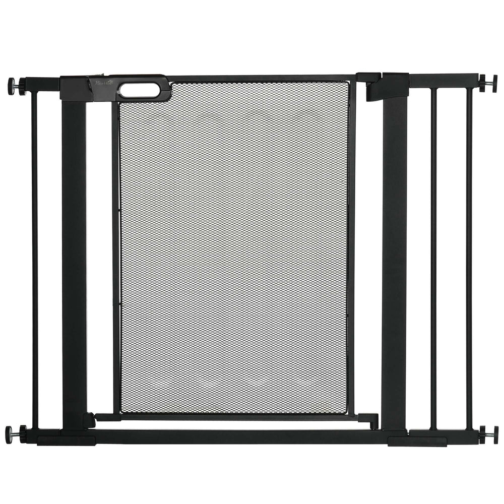 Metal barrier with self-closing and double-locking gate, black