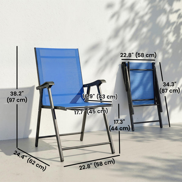 Ensemble de 4 chaises de patio pliantes d'extérieur à dossier haut avec assise en maille respirante, bleues