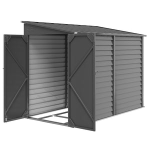 Lean-to steel garden shed with foundation kit, lockable doors and 2 vents, dark grey