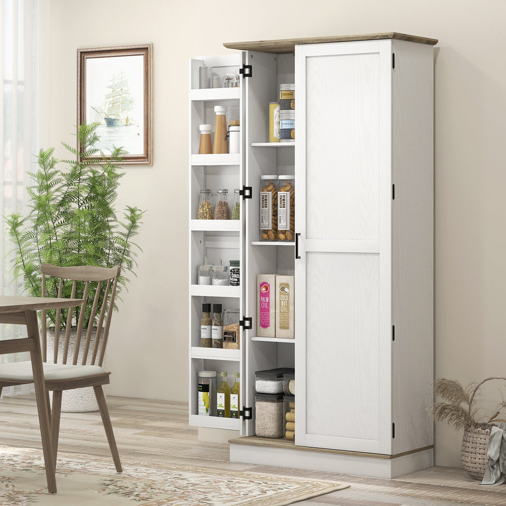 Storage unit with door shelves and adjustable shelves, cream white