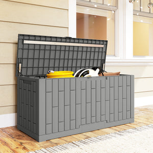 454-Liter (120-Gallon) Resin Outdoor Storage Box, Lockable, Splash-Proof and UV-Resistant Storage Deck Box.