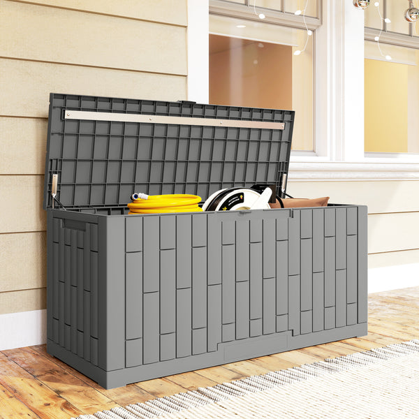 454-Liter (120-Gallon) Resin Outdoor Storage Box, Lockable, Splash-Proof and UV-Resistant Storage Deck Box.