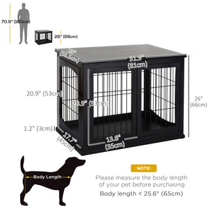 26-inch Wooden Double Door Dog Crate, Black