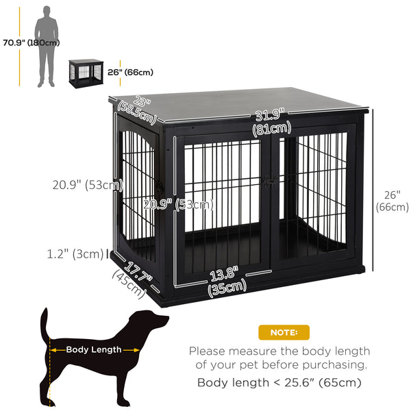 26-inch Wooden Double Door Dog Crate, Black