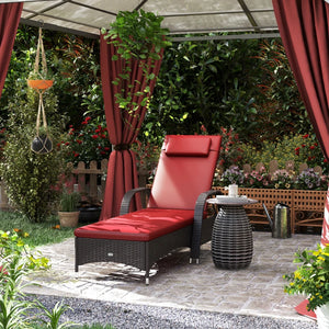 Chaise longue with headrest, 5-level adjustable, backrest, casters, deep coffee and wine red