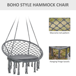 Hanging rope hammock with backrest, dark grey