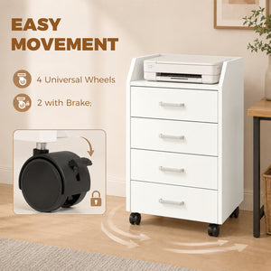 4-drawer mobile file cabinet with casters and brakes – White