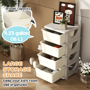 4-Tier Kids Organizer with 4 Plastic Drawers, Cream White
