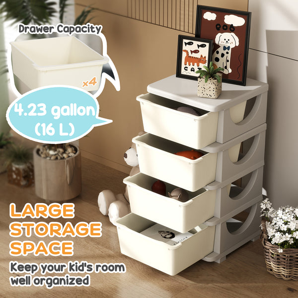 4-Tier Kids Organizer with 4 Plastic Drawers, Cream White