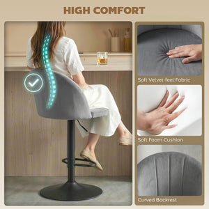 Set of 2 swivel bar stools with footrest, grey