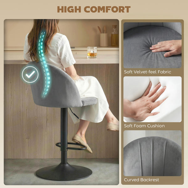 Set of 2 swivel bar stools with footrest, grey
