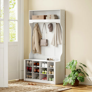 4-in-1 Hallway Unit with Bench and Shoe Rack, White