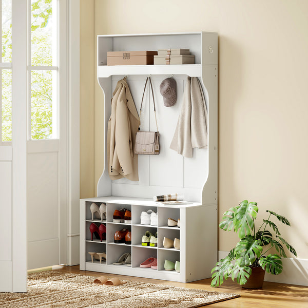 4-in-1 Hallway Unit with Bench and Shoe Rack, White