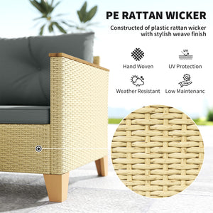 3 Piece L-Shaped Garden Furniture Set with Coffee Table and Wooden Top, Light Grey