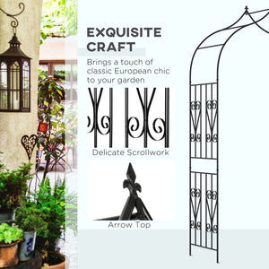 Garden arch with scrollwork design for climbing roses, vines and plants