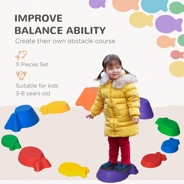 Set of 11 non-slip fish-style children's balancing stones