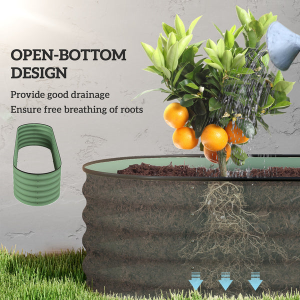 Raised galvanized steel planter with safety rim, green 