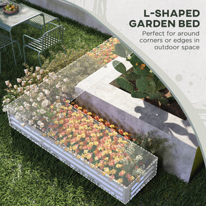 Raised galvanized steel planter with vegetable stakes, silver 