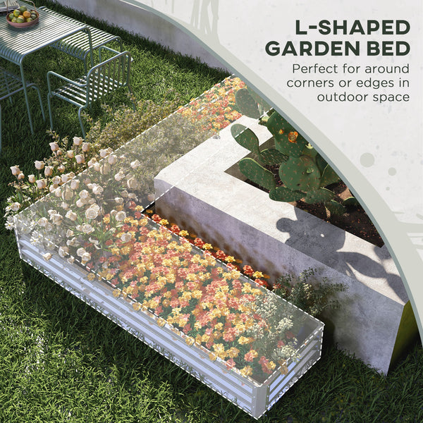 Raised galvanized steel planter with vegetable stakes, silver 