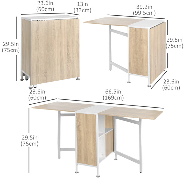 Multi-purpose folding dining table with retractable shelves
