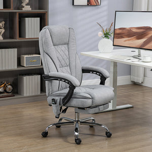 Reclining massage office chair with adjustable height and footrest, grey