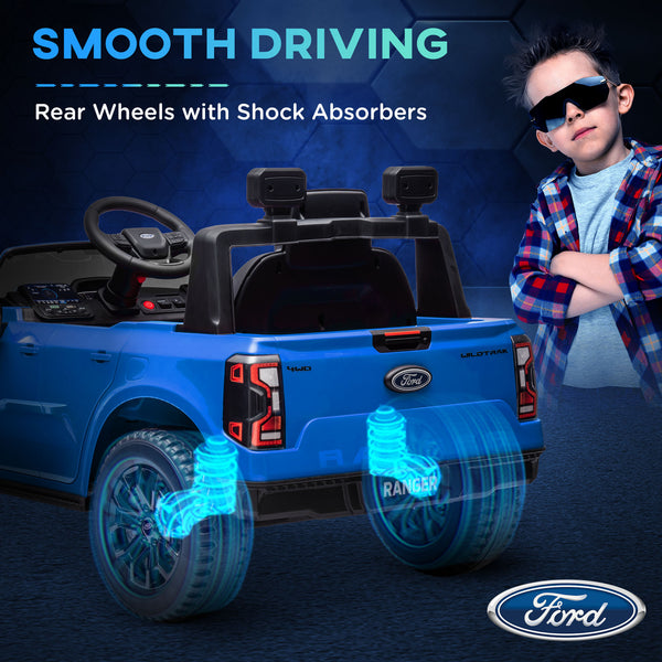 Licensed Ford Ranger 12V with remote control, spring suspension, blue