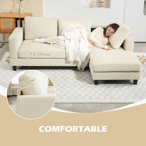 L-shaped sofa with chaise longue and spring cushion, beige