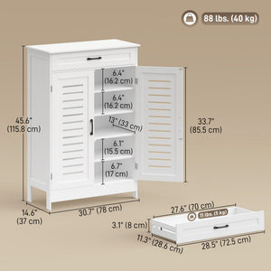 Shoe cabinet with louvered doors, drawer and adjustable shelves, white