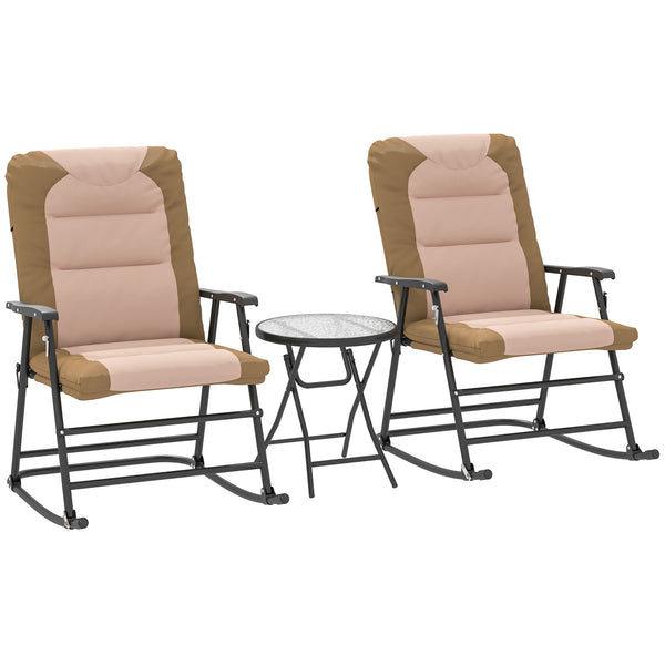 Set of 2 folding outdoor rocking chairs, light brown