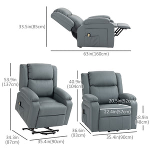 Electric lift chair in synthetic leather with remote control, gray