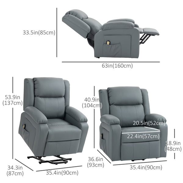 Electric lift chair in synthetic leather with remote control, gray