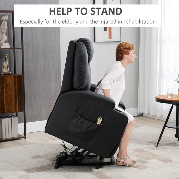 PU Leather Electric Lift Chair with Footrest, Black