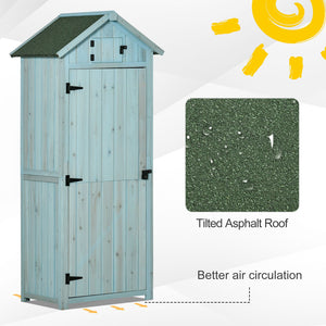 Outdoor garden shed for tools and accessories, with 3 shelves, blue