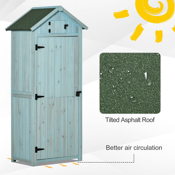 Outdoor garden shed for tools and accessories, with 3 shelves, blue