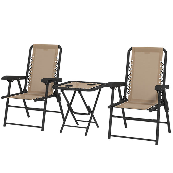 Outdoor folding metal table and chairs set with cup holders