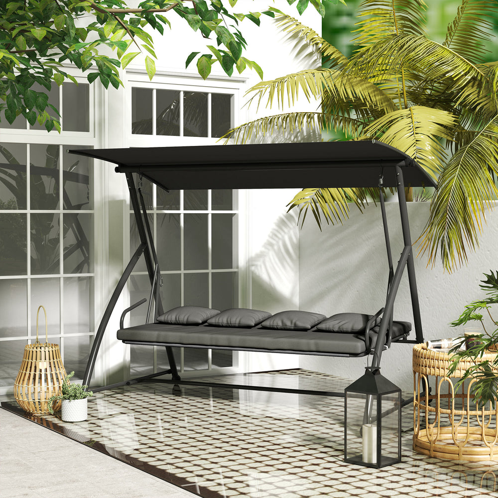 3-Seater Cushioned Patio Swing with Tilting Canopy, Dark Gray