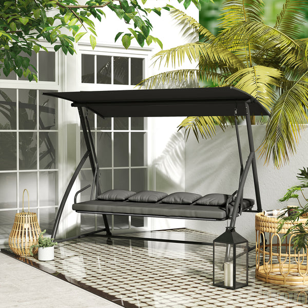 3-Seater Cushioned Patio Swing with Tilting Canopy, Dark Gray