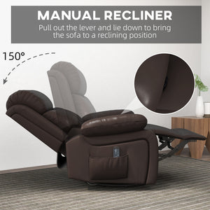 Faux Leather Recliner Chair with Vibration Massage, Brown