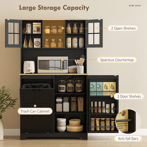 Storage Cabinet with Charging Station, 7 Gallon Trash Can, Adjustable Shelves, Black