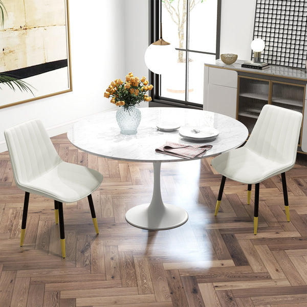 Set of 2 chairs with faux leather upholstery and steel legs, cream color