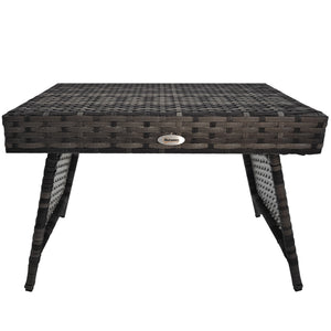Folding outdoor side table in woven rattan