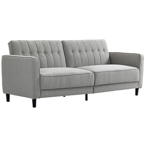 Convertible sofa bed in tufted fabric with adjustable backrest, gray