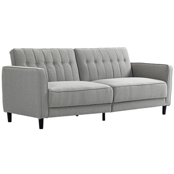 Convertible sofa bed in tufted fabric with adjustable backrest, gray