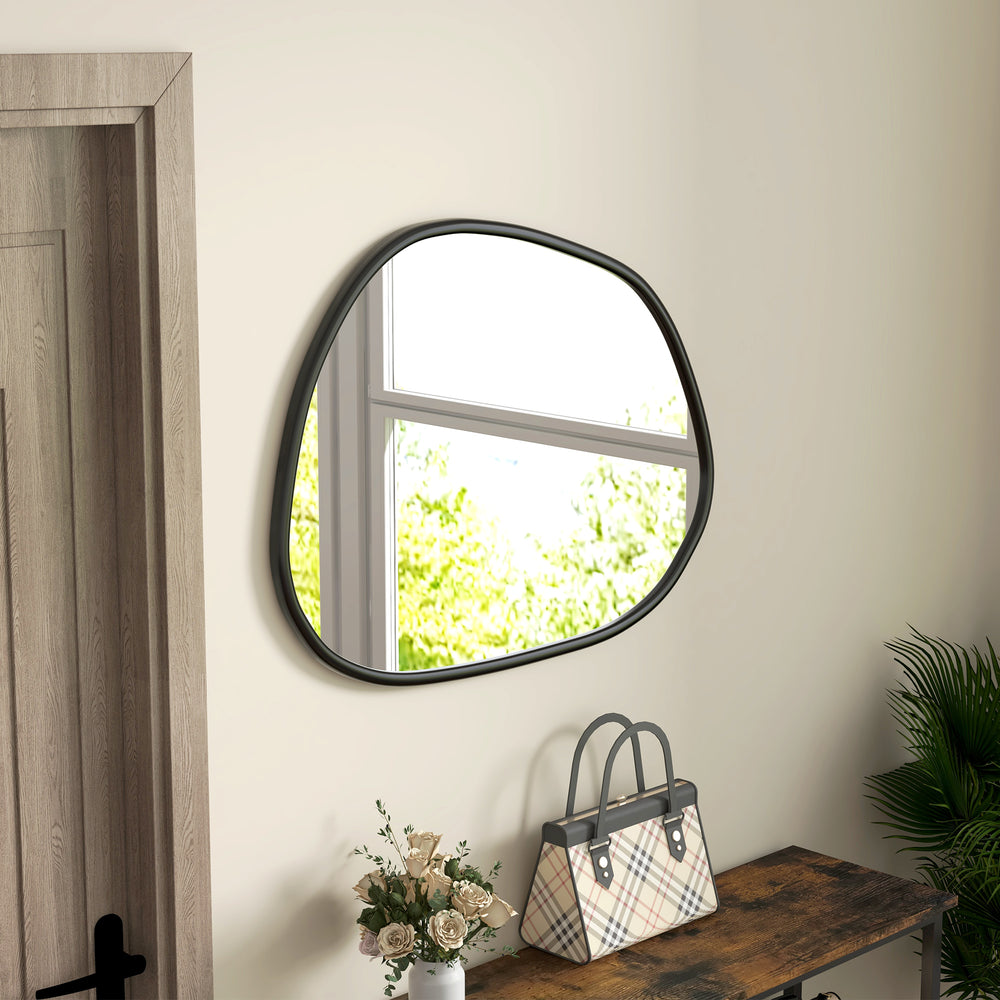 Decorative irregular mirror with pine frame, black