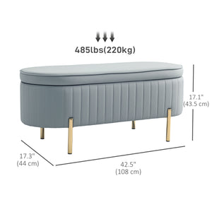 Upholstered tufted bedroom bench with metal legs, gray