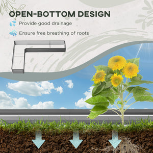Raised L-shaped planter made of galvanized steel with reinforced rods